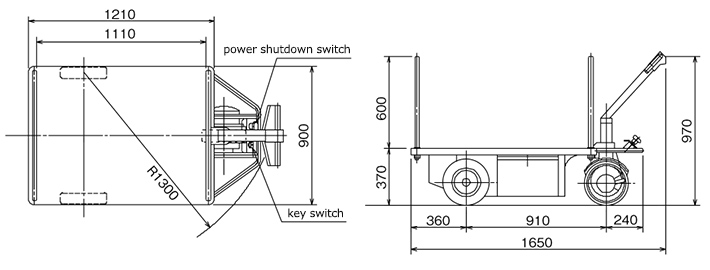 Pedestrian-Controlled Carrier and Towing Tractors THP Series Dimensions