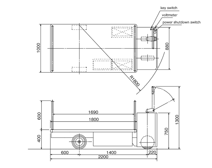 Pedestrian-Controlled Carrier and Towing Tractors THP Series Dimensions