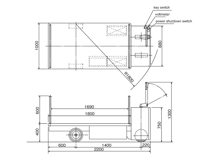 Pedestrian-Controlled Carrier and Towing Tractors THP Series Dimensions