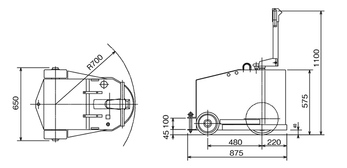 Pedestrian-Controlled Carrier and Towing Tractors DHP Series Dimensions